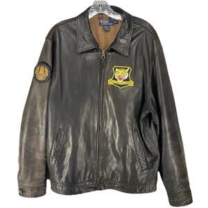 🤎 Polo Ralph Lauren Brown Leather Jacket Reworked Patches | Mens L